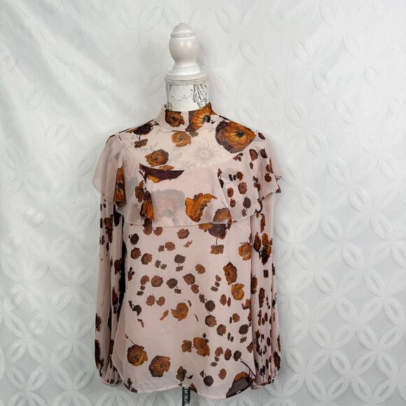 Chelsea28 Floral Long Sleeve Mock Neck Sheer Blouse Size M - Picture 1 of 8